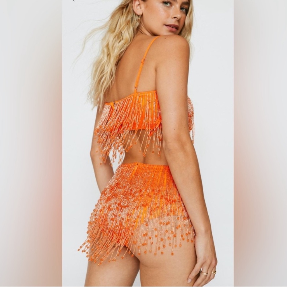 Nasty Gal Orange Sequin Tassel Shorts